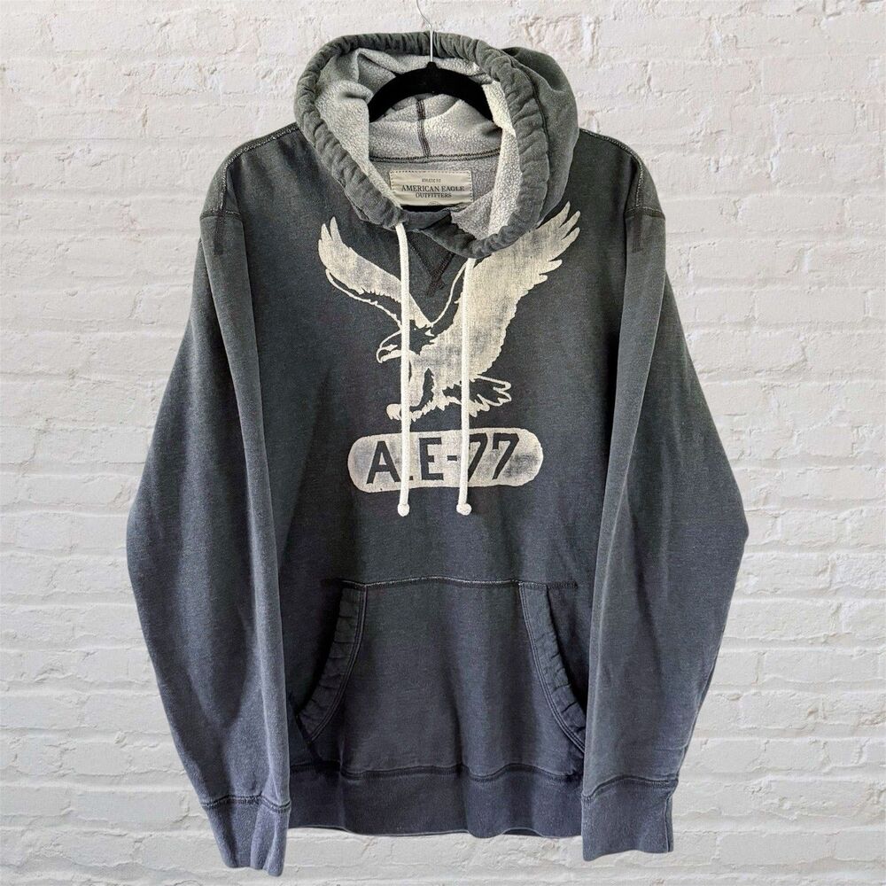 Men's American Eagle AE 77 Athletic Fit Sz LT Large Tall Hoodie Sweatshirt Gray